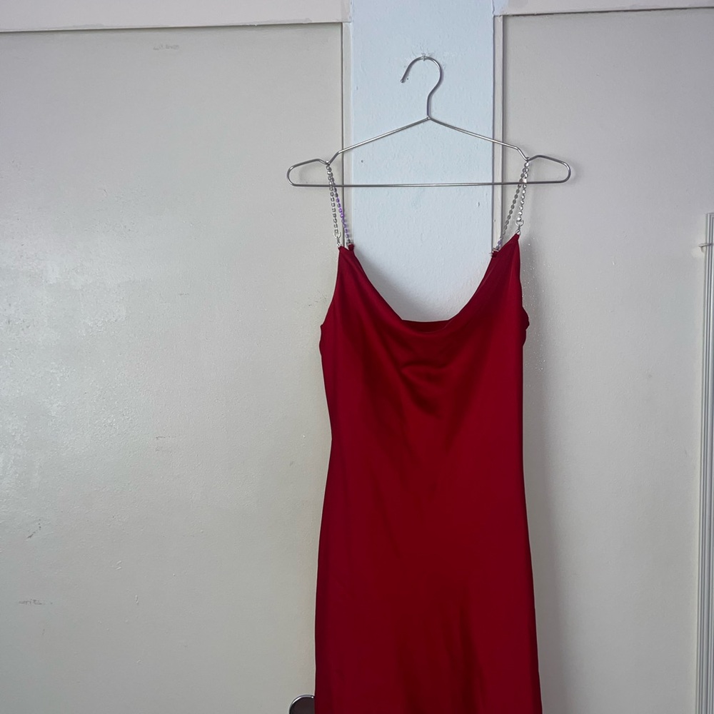 Elegant Red Dress with Chain Straps